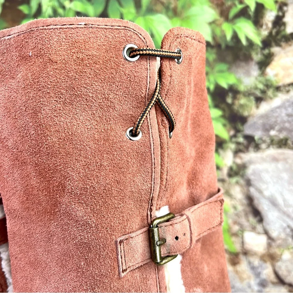 KELSI DAGGER Coquette Girl Rozelle Faux Shearling Lined OTK BrownSuede Boots, 8.